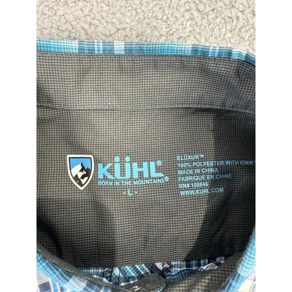 Kuhl Shirt Mens Large Eluxur Blue Plaid Short Sleeve Pearl Snap Western_8